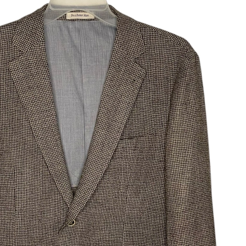 Richard Choi The Light Jacket Mens 42R Wool Houndstooth Sport Coat Blazer Brown